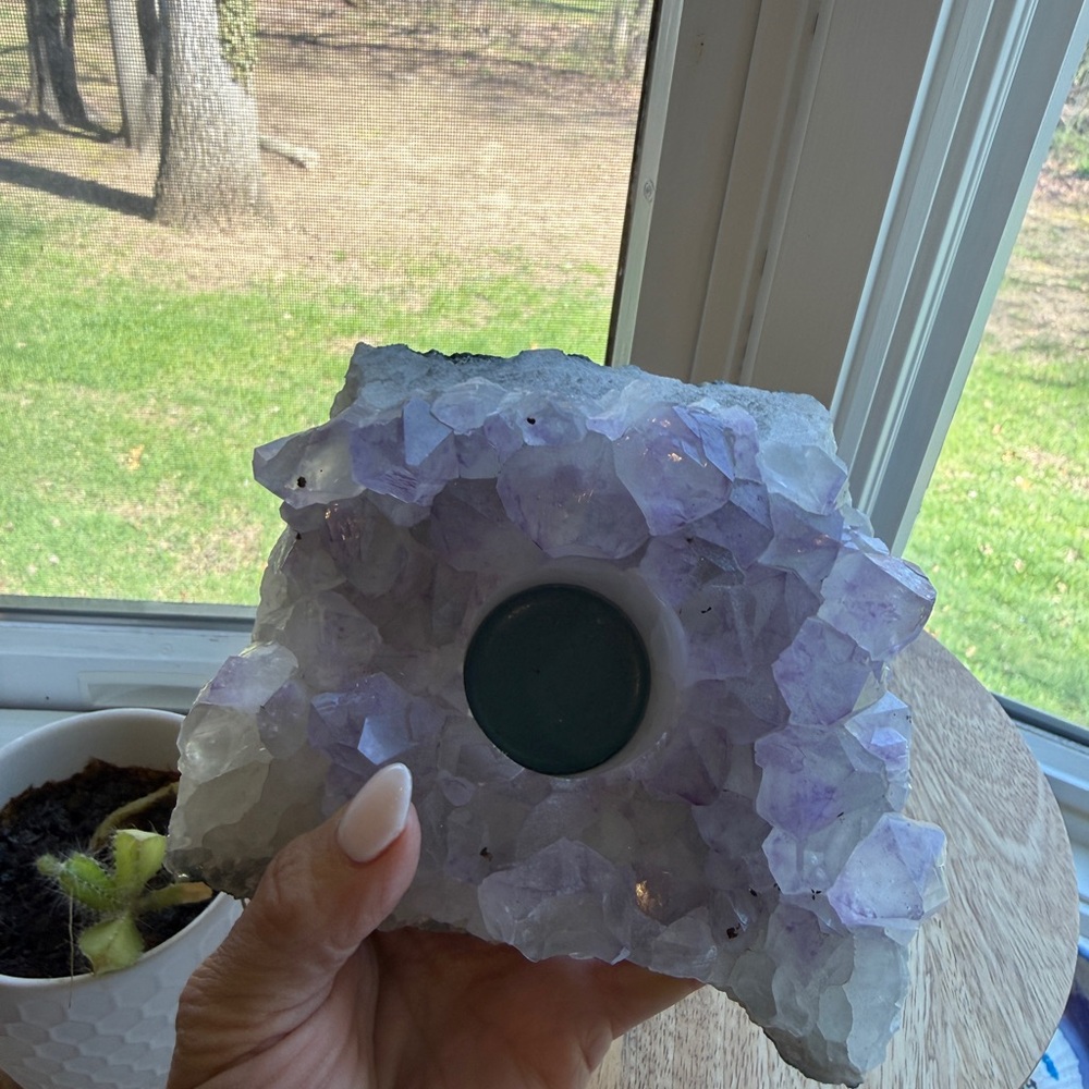 Amethyst Tea Candle Holder with Faux Airplant - Picture 4 of 4